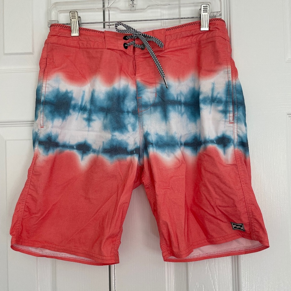 Billabong coral, blue, white mens swim board shorts